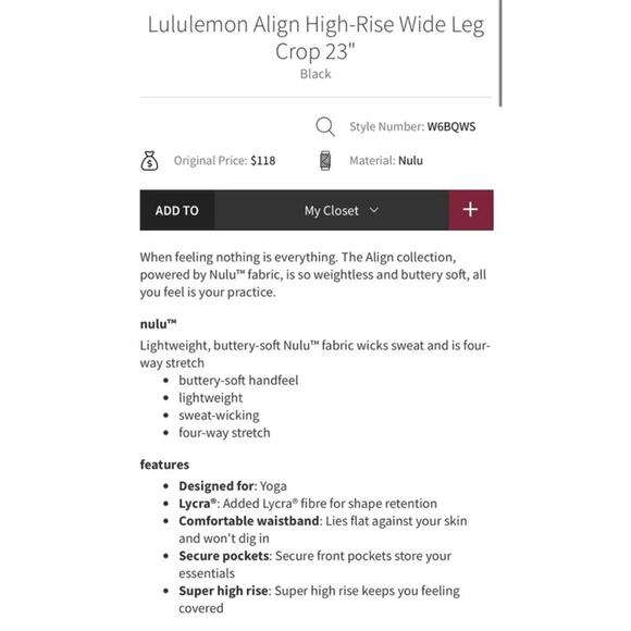 Lululemon Align Super-High-Rise Wide-Leg Crop jogger black 2 - Picture 3 of 9